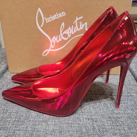 Excellent Condition Christian Louboutin SO KATE 100 Metallic Loubi Red Heels! - Picture 2 of 16